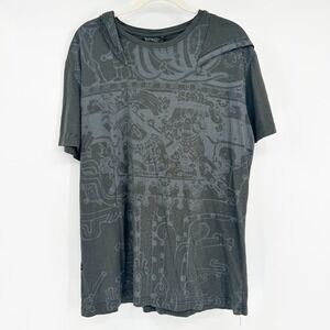 Psylo Mens Alternative Goth Bamboo Organic Cotton Mayan Aztec Hooded T-Shirt XXL